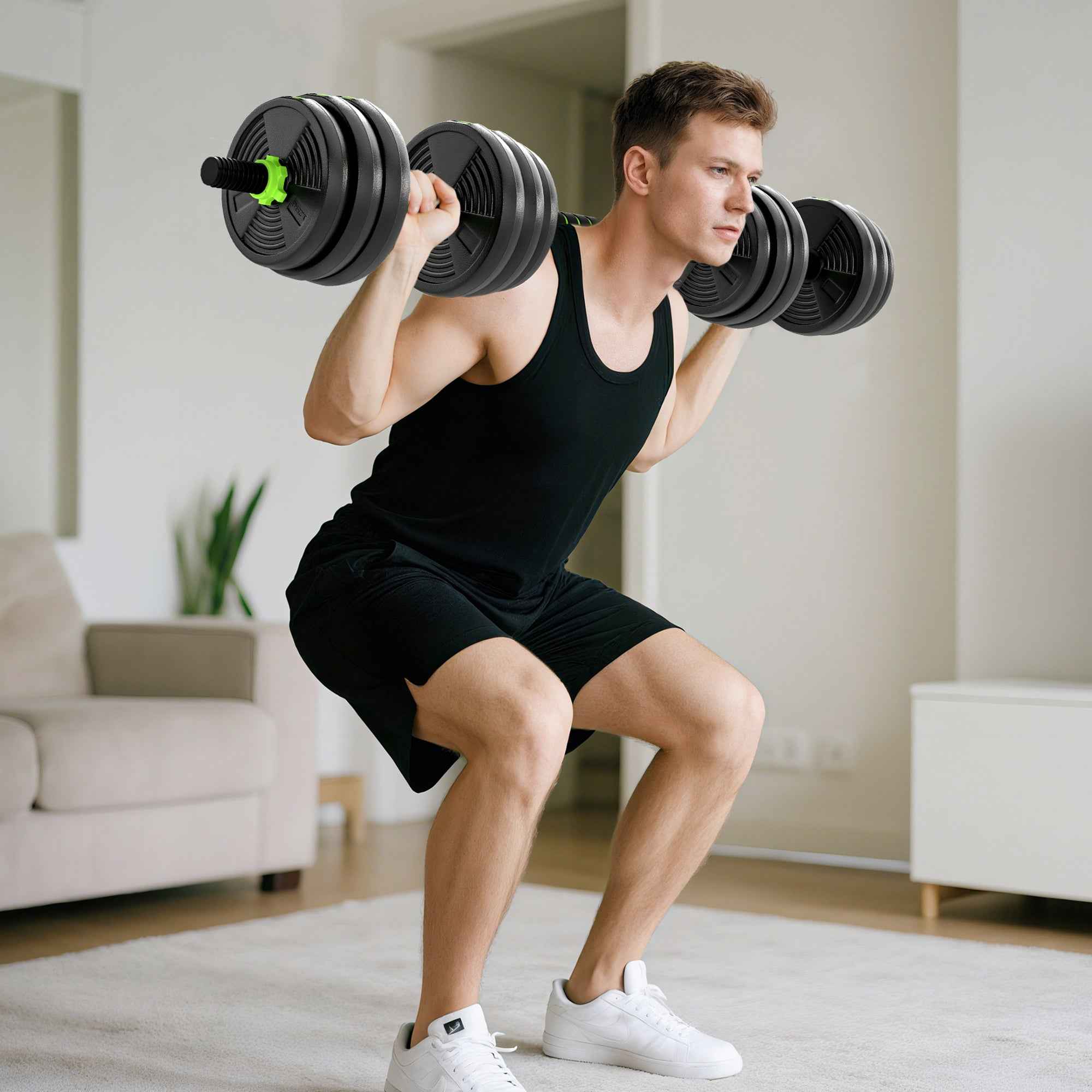 SPORTNOW 3-in-1 Barbell Set with 16 Weight Plates and Non-Slip Handle, 140x20x20 cm, Green
