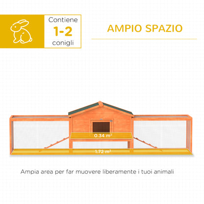 Rabbit Hutch with House, Ramps and 2 Wooden Runs, 309x69. 5x87cm, Orange