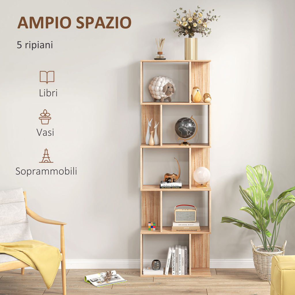 Wooden Bookcase Cabinet with 5 Shelves with Divider, 60x24x184.5 cm, Wood Color