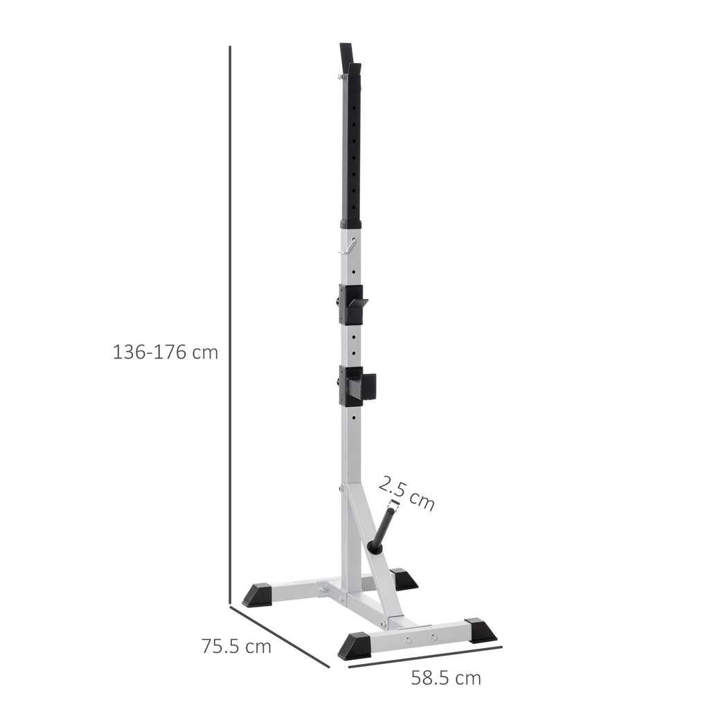 Set of 2 Steel Barbell Stands with 3 Hooks, Adjustable Height and 200kg Capacity, Silver and Black