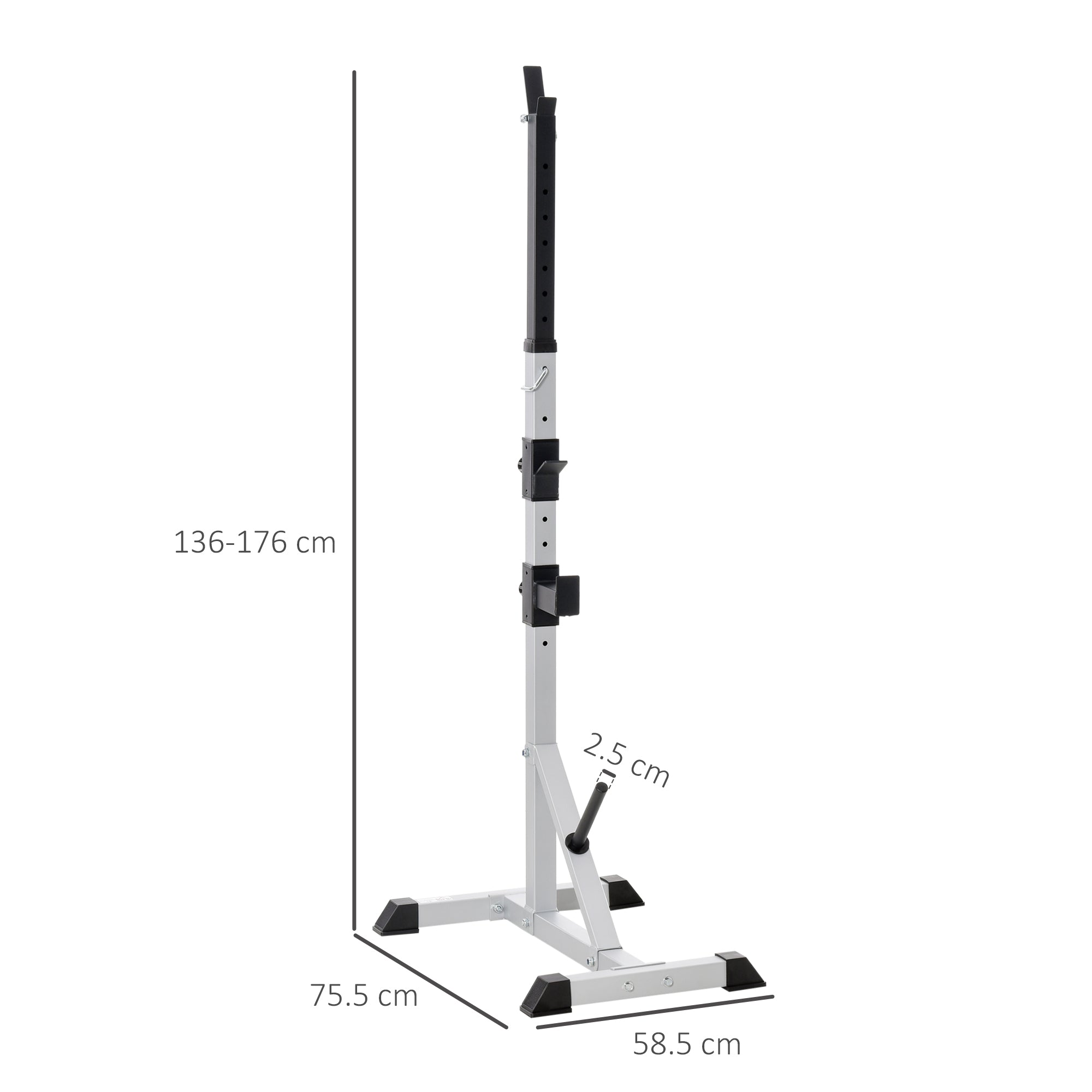 Set of 2 Steel Barbell Stands with 3 Hooks, Adjustable Height and 200kg Capacity, Silver and Black