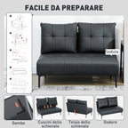 2-Seater Faux Leather Sofa with Armrests and Button Quilting, 115x73x83 cm, Black