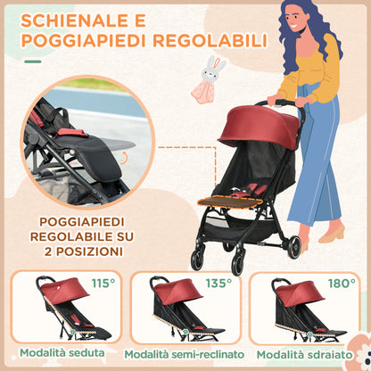 HOMCOM Stroller for Children 0-36 Months with Canopy, Foldable Design and Storage Basket, 128x58x106 cm, Red and Black