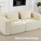 HOMCOM 3-Seater Modular Sofa with Deep Seat, Wide Armrests, and 2 Corduroy Cushions, Beige