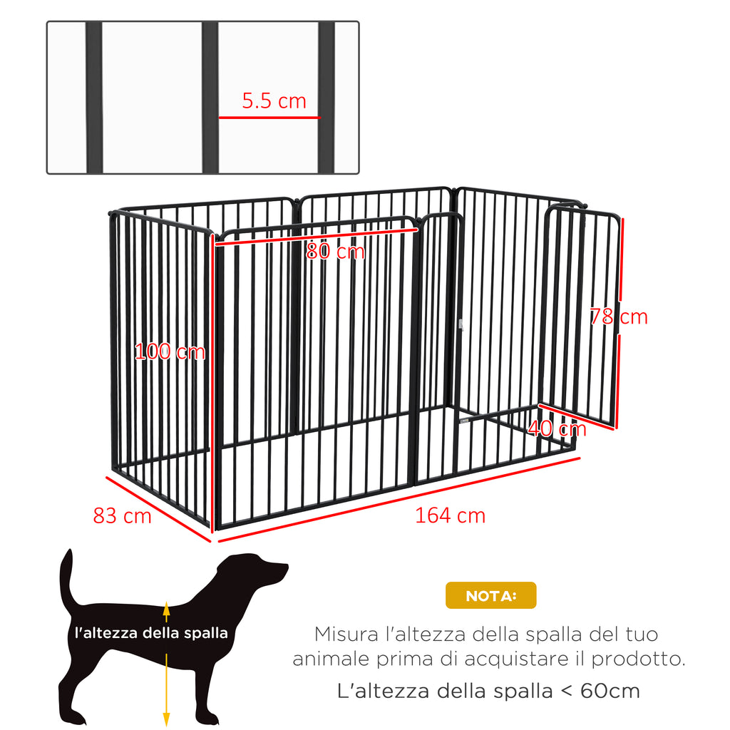 Pawhut Fence for large dogs with 6 steel modular panels, 164x83x100 cm, black - Borgè