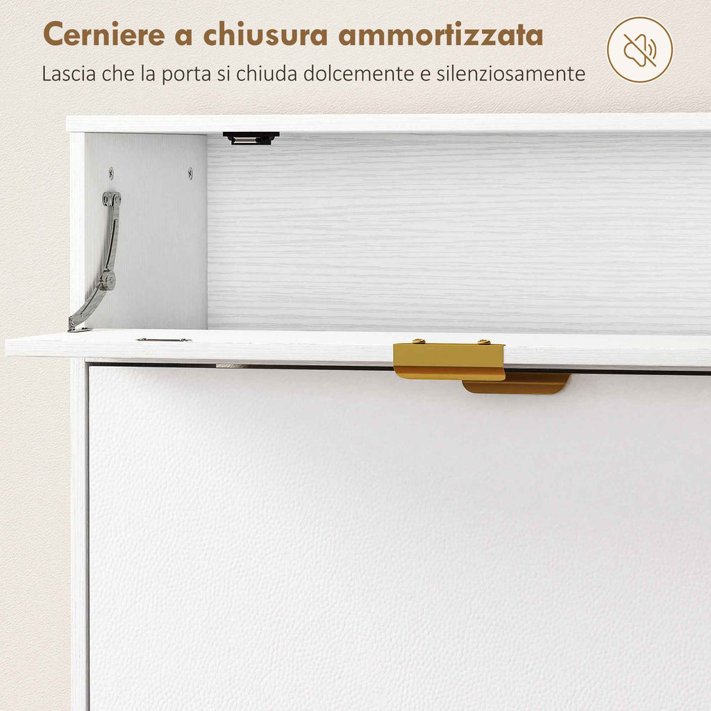 HOMCOM Space-Saving Slim Shoe Rack with Flap Doors, Entryway Shoe Cabinet with Adjustable Shelves, Holds 12 Pairs, White