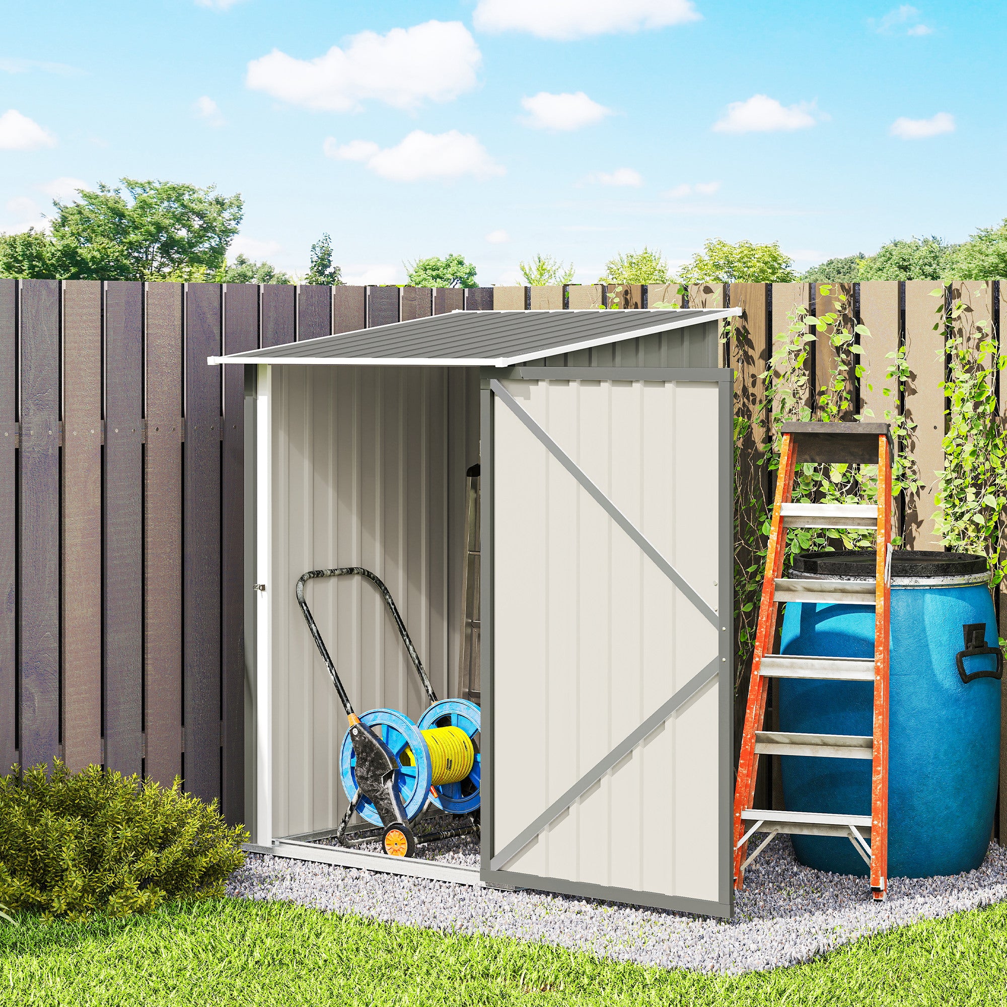 Galvanized Steel Garden Shed with Hinged Door, 100x104x160 cm, Light Grey