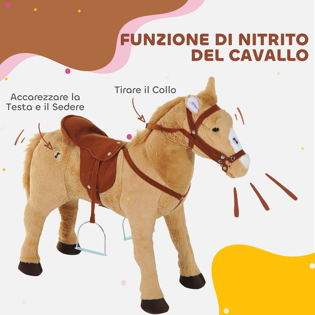 Toy Horse with Realistic Sounds, Saddle, Bridle and Footrest, 85x28x60 cm, Beige