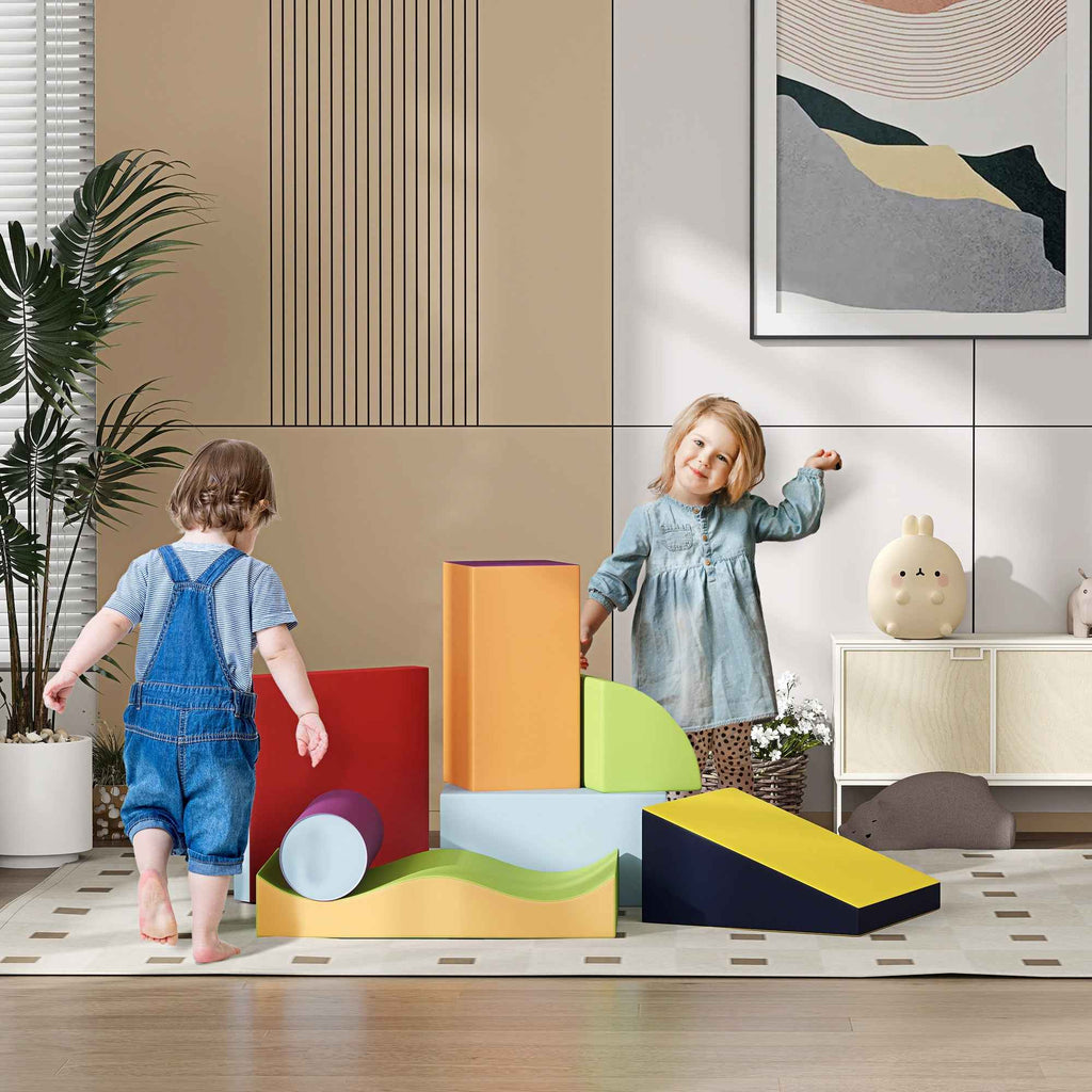 HOMCOM 7-Piece Soft Building Set for Kids Ages 1-3 Years, Foam and PU Leather, for Home and Nursery, Multicolor