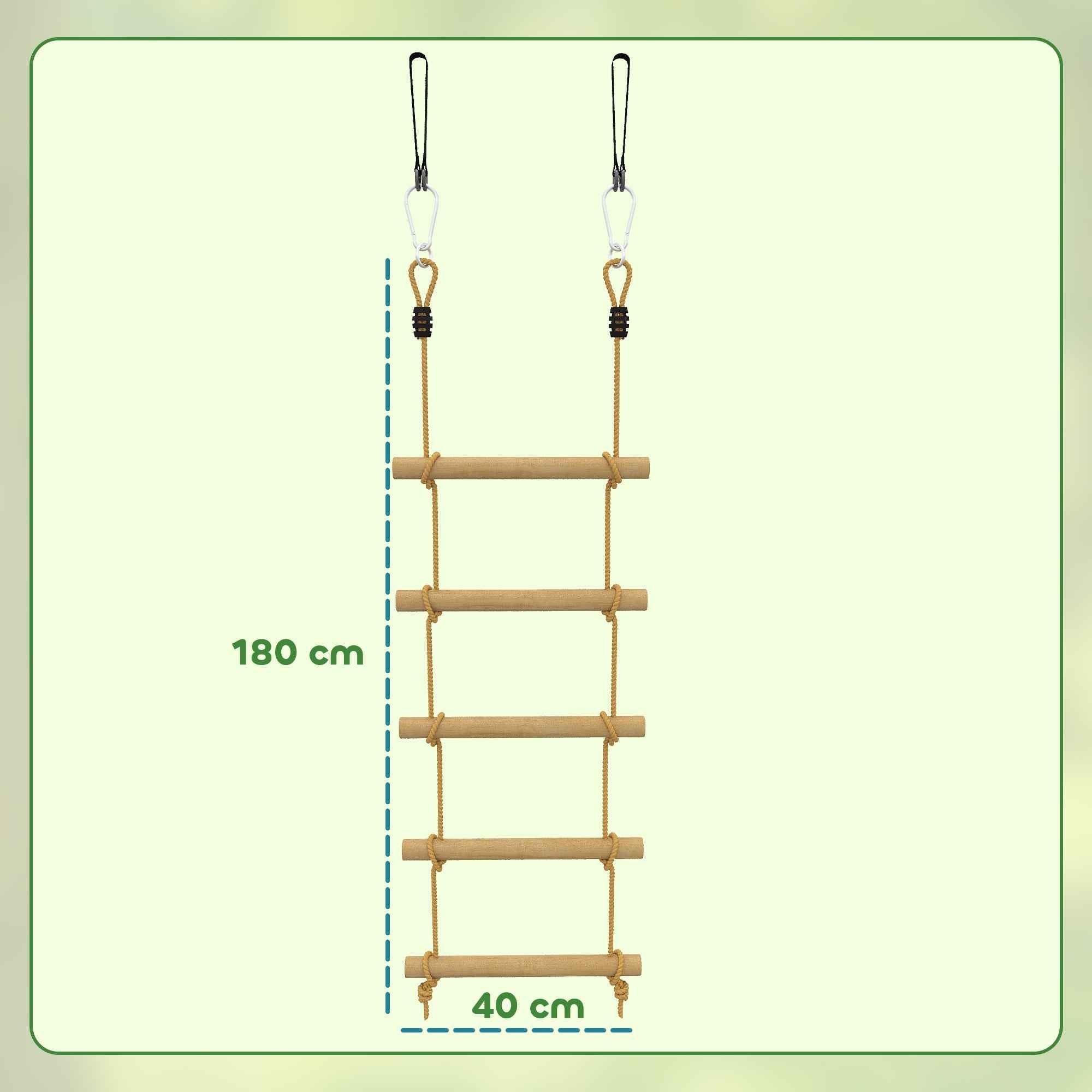 5-Rung Ladder for Children Ages 3-8 Years, with Buckles and Straps, Made of Wood and PE, Wood Color