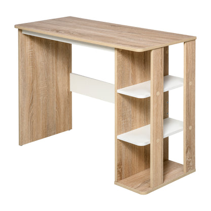 HOMCOM Modern Wooden Desk with 3-Tier Shelf, 100x44x74cm, White and Oak - Borgè