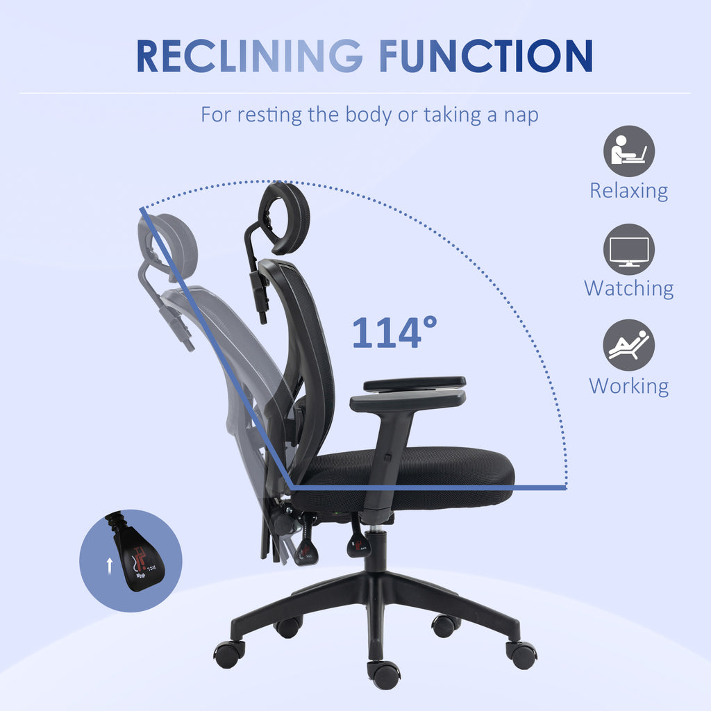 Ergonomic office chair with adjustable height, lumbar support and headrest, 66x61x106-116cm black - Borgè