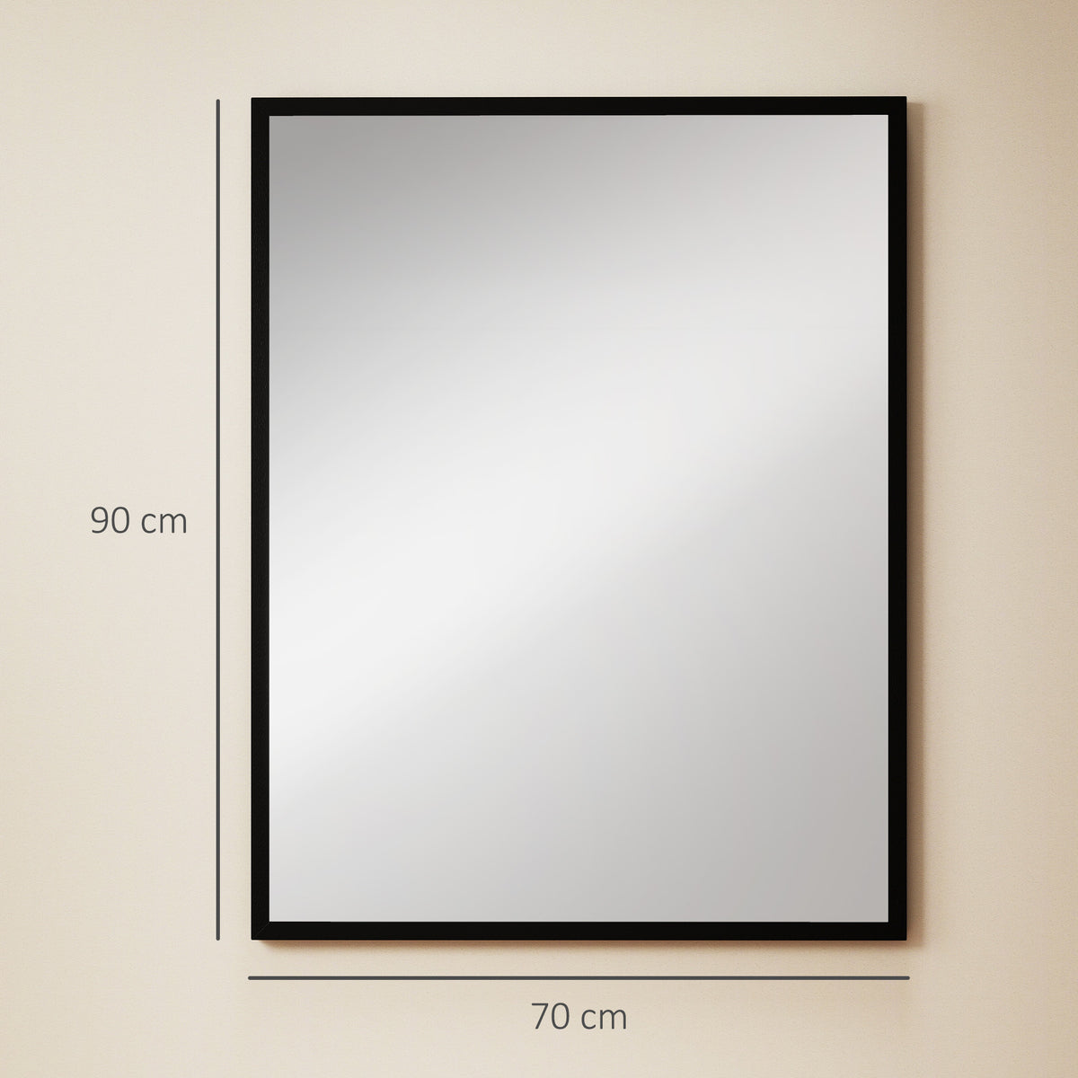 HOMCOM Rectangular Wall-Mounted Bathroom Mirror with Hooks, Glass and MDF Bedroom Mirror, 70x90 cm, Black