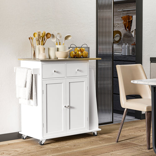 3-Tier Kitchen Trolley with 4 Wheels, MDF and Chipboard, 89x45x89cm, White