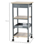 Kitchen Trolley Food Cart with Drawer, 2 Shelves and Pull-Out Tray, 37x37x76cm, Grey