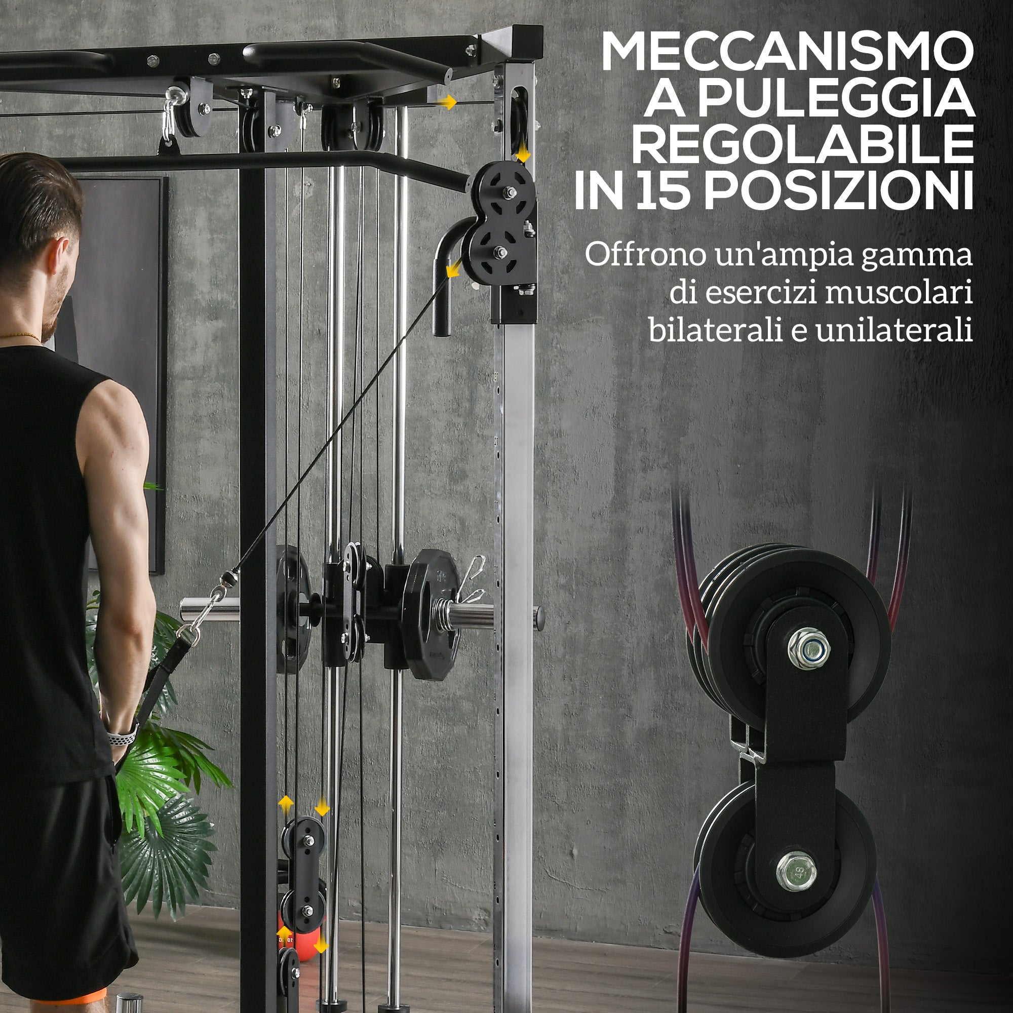 Fitness station for total training with pull-up bar and barbell, in steel, 170x139x200 cm, Black