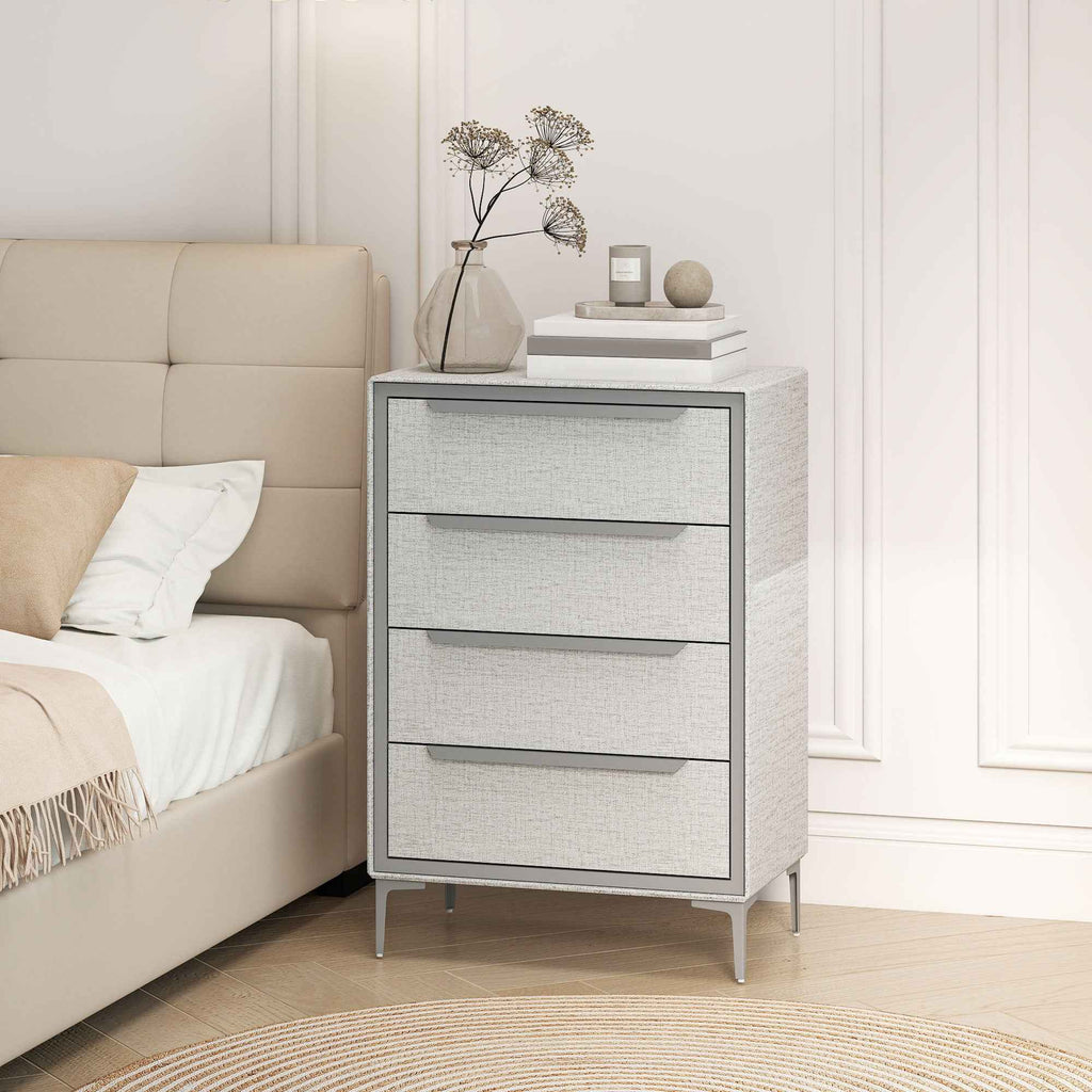 HOMCOM 4-Drawer Steel Chest of Drawers with Linen-Effect Fabric Covering, 60x36x88 cm, Grey
