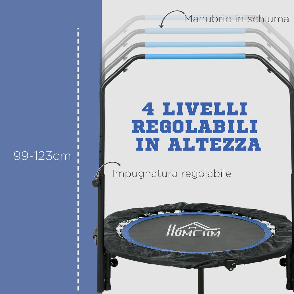 Mini Fitness Trampoline Ø102 cm Foldable with Height-Adjustable Handlebar, Blue