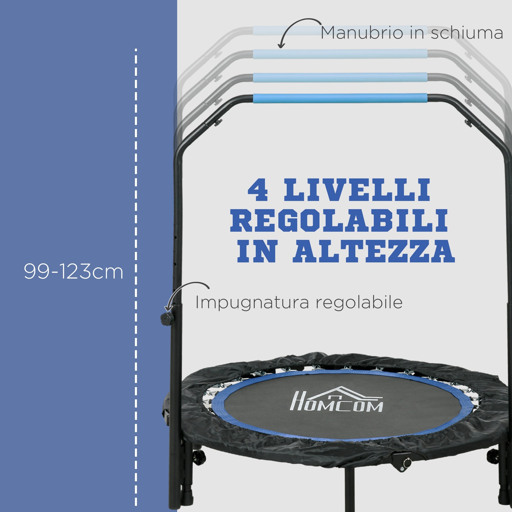 Mini Fitness Trampoline Ø102 cm Foldable with Height-Adjustable Handlebar, Blue