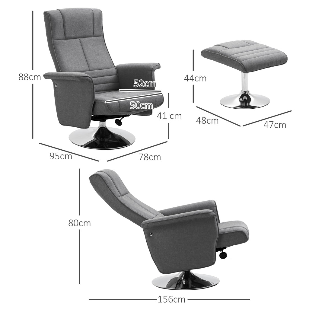 Massage Reclining Chair with Footrest, Linen Effect Fabric, 78x90x93 cm, Dark Grey