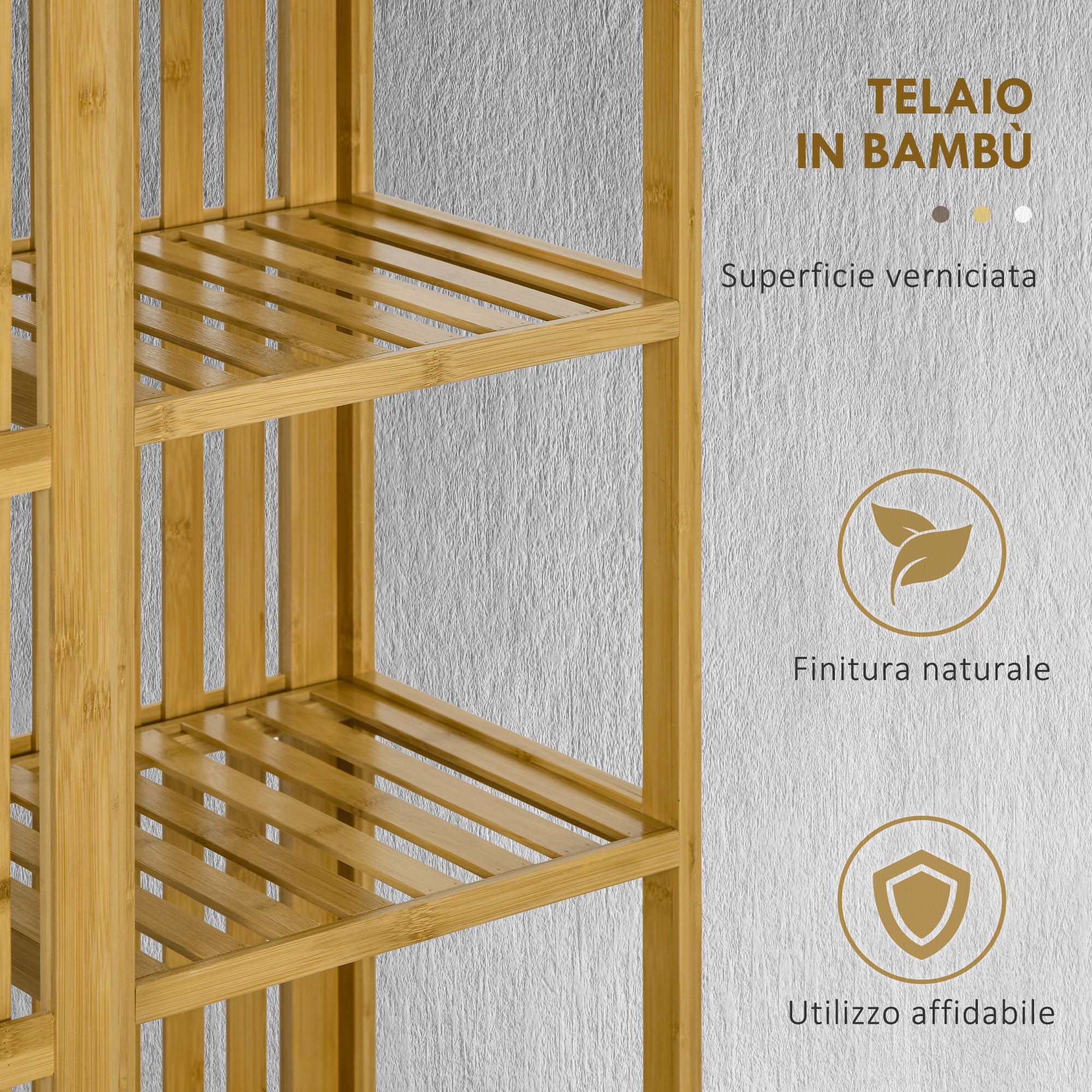 Bamboo Open Wardrobe with 2 Sliding Doors, Open Shelves and Hanging Rail, 145x35x165cm