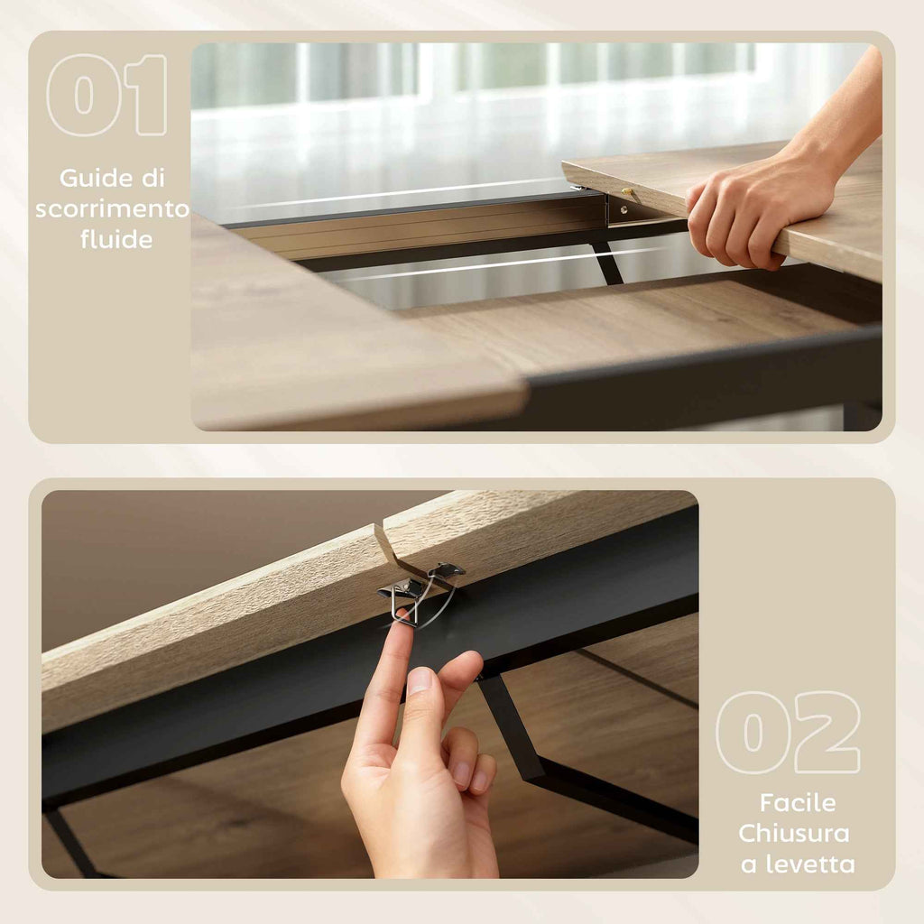 HOMCOM Industrial Dining Table for 6-8 People with Round Drop-Leaf Top, in Wood and Steel, 180x80x75 cm