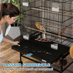 PawHut Bird Cage with Play Area, Wheels, Removable Tray and Shelf, 64x45x110 cm, Black