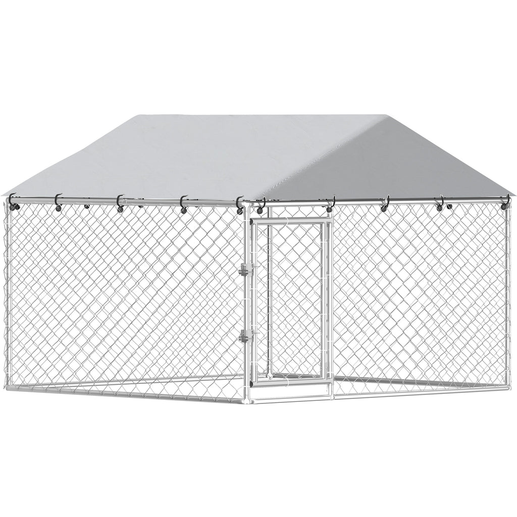 PawHut Outdoor Dog Playpen, Galvanized Steel with PE Roof, Anti-UV, Waterproof, Silver