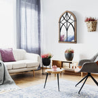 HOMCOM Arched Wall Mirror with Modern Details and Hooks, Wood and Glass, 60x93 cm, Brown and Black