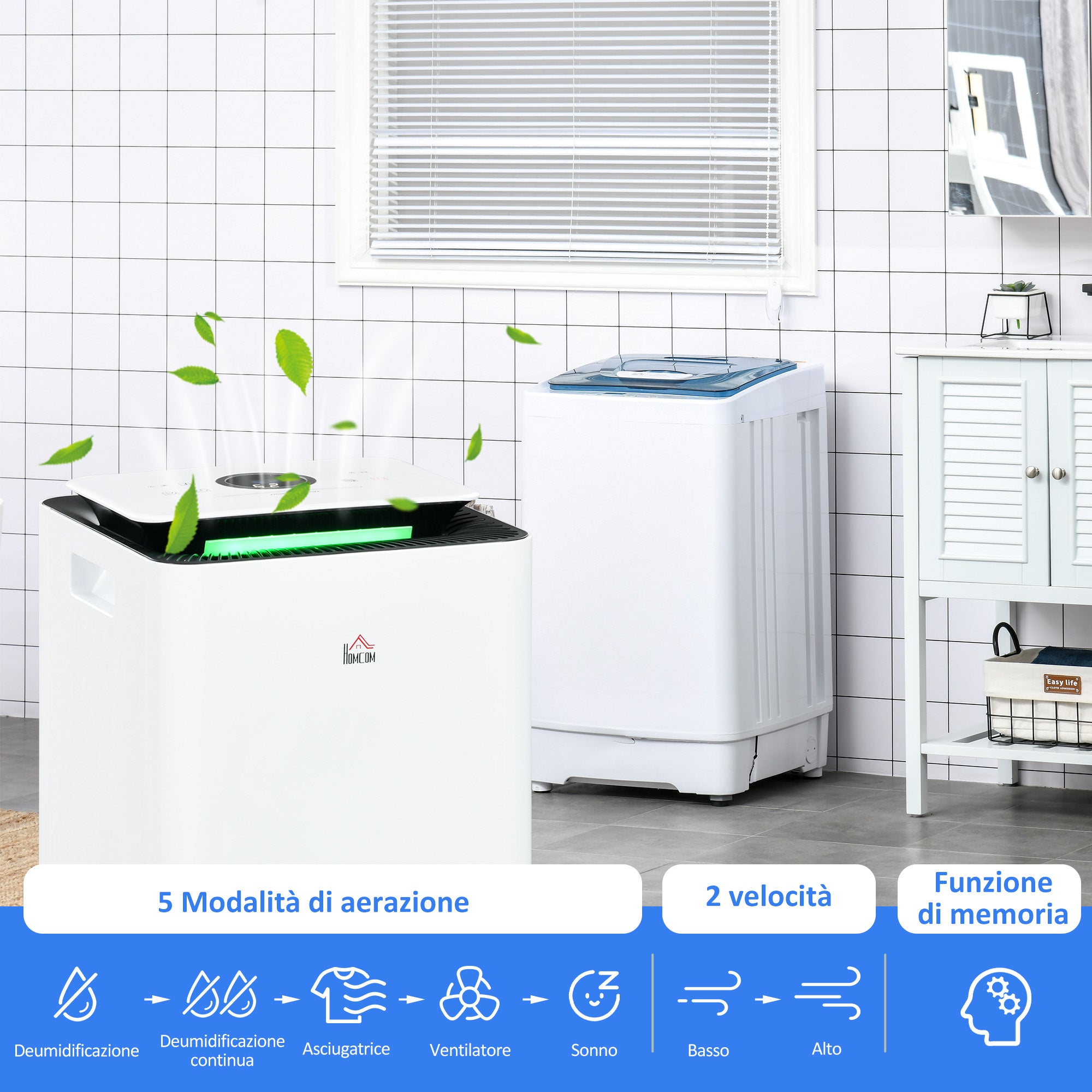 10L Portable Dehumidifier with 5 Modes, 2 Speeds, 24h Timer and Wheels, 25x25x50.5cm, White