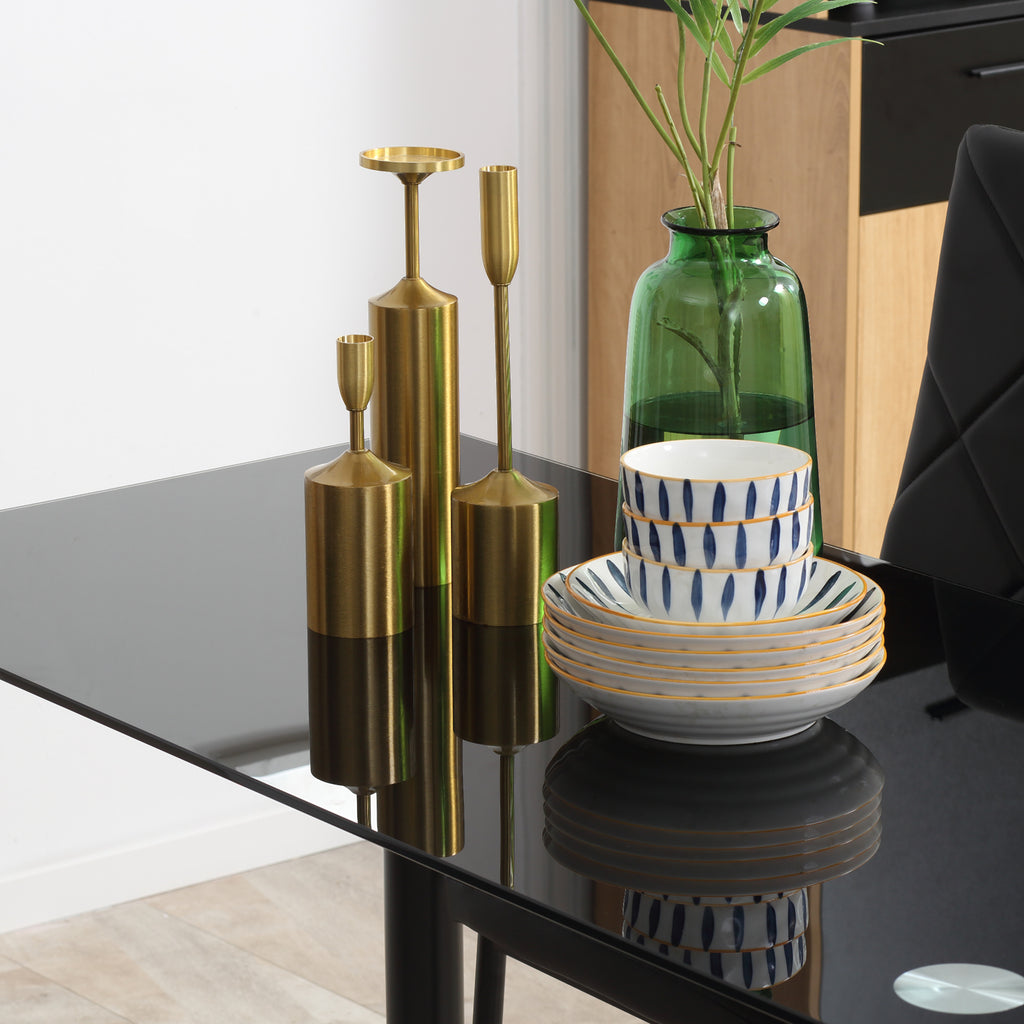 Dining Table and Chairs Set for 4, Modern 5 Pieces Kitchen Table Set with Glass Table, Padded Seat and Steel Frame - Borgè