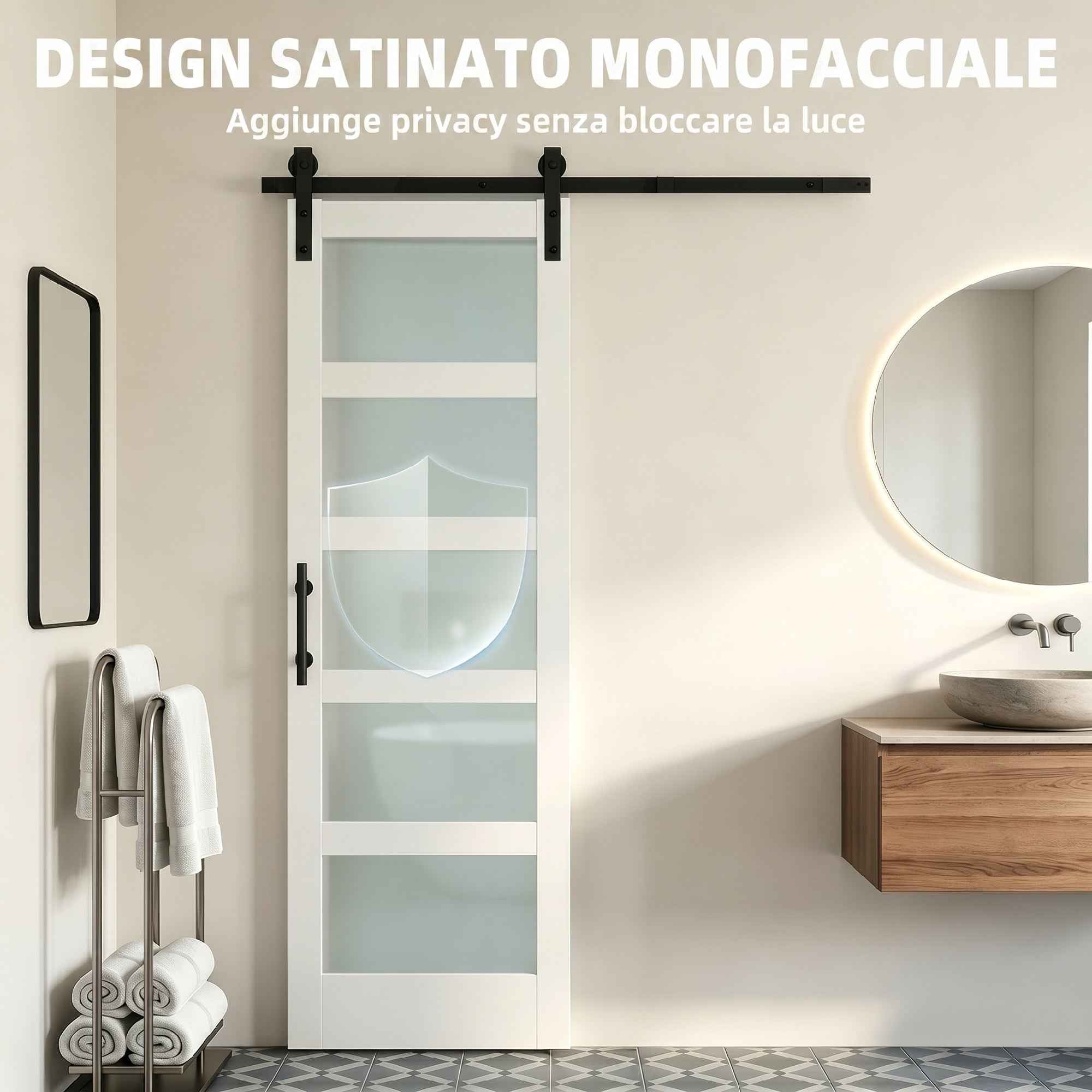 HOMCOM Sliding Door in Satin Glass with Track and Hardware Kit, in Wood, 71.2x3.5x213.4 cm, Multicolor