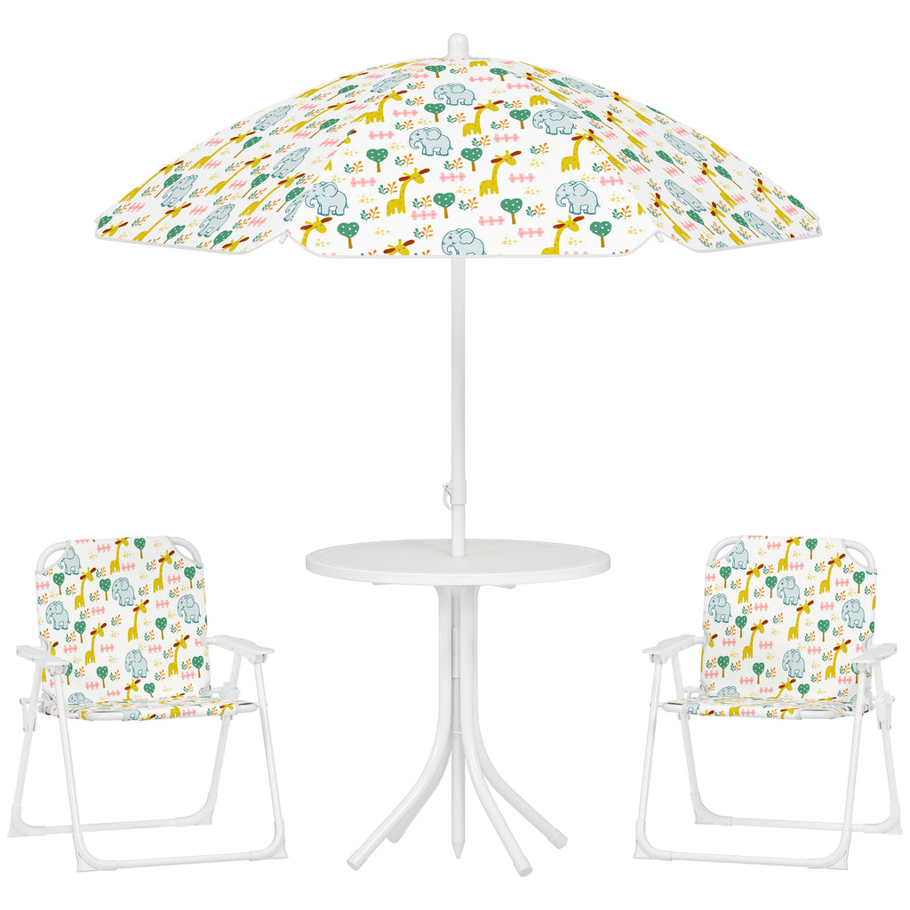 Garden Set for Children 2-5 Years with Round Table, 2 Folding Chairs and a Parasol, White