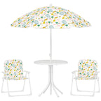 Garden Set for Children 2-5 Years with Round Table, 2 Folding Chairs and a Parasol, White