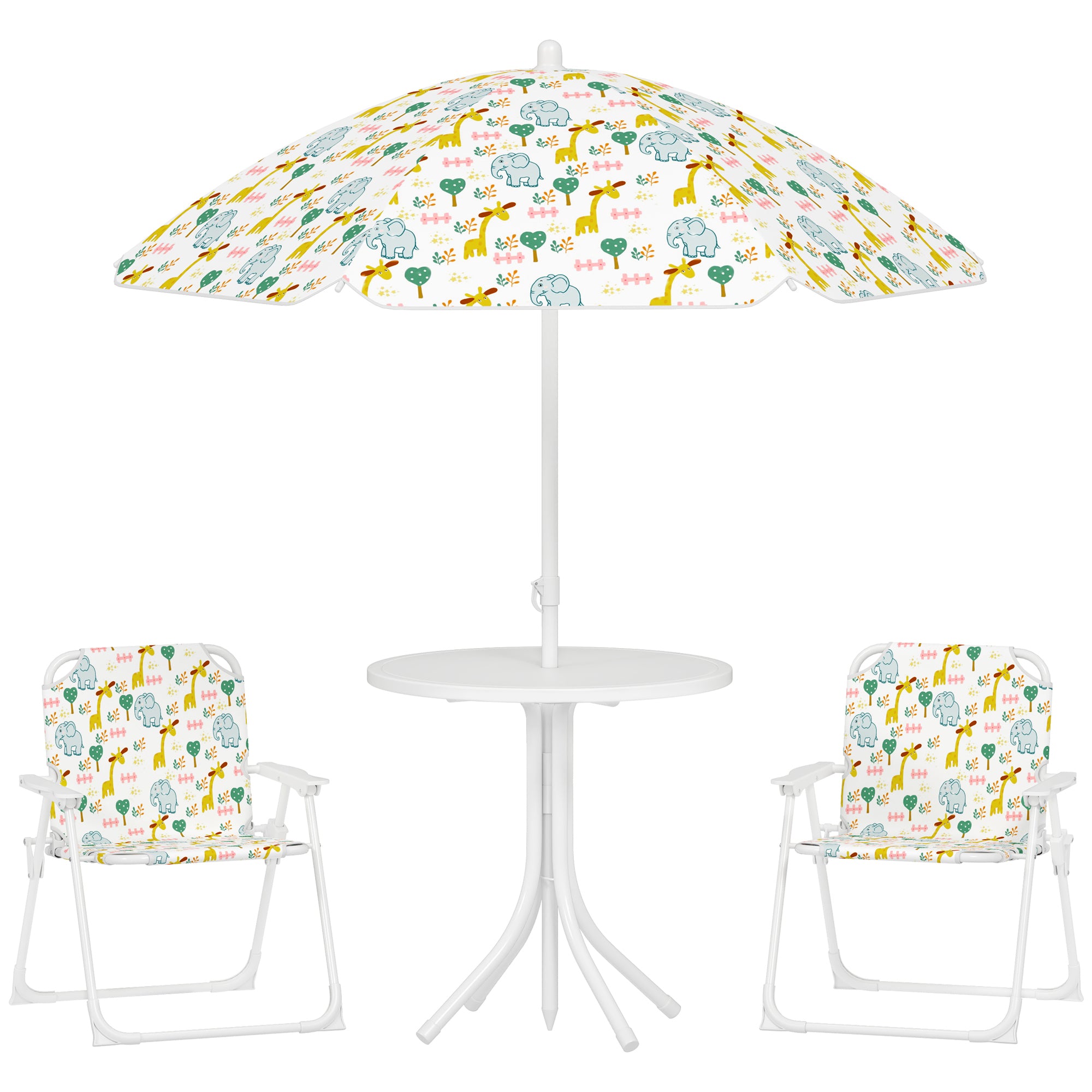 Garden Set for Children 2-5 Years with Round Table, 2 Folding Chairs and a Parasol, White