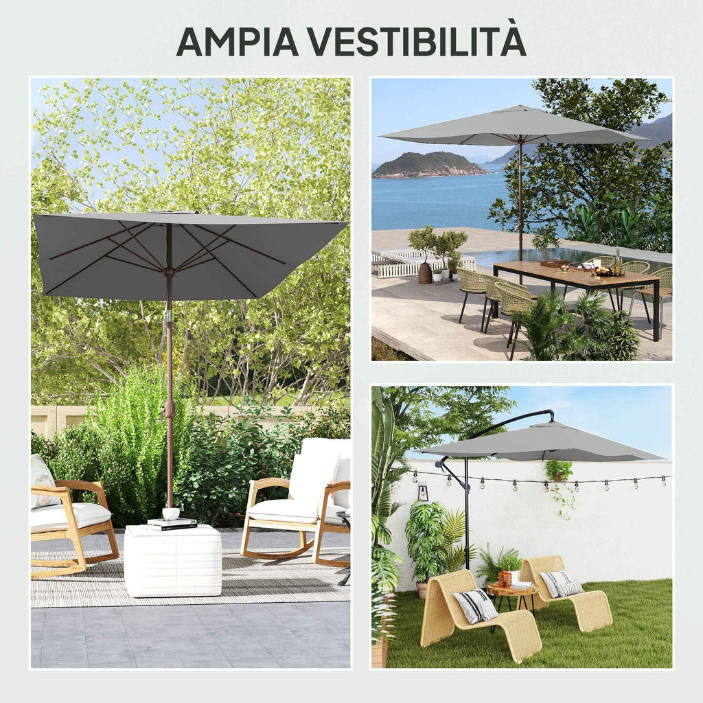 Outsunny 3x2m Rectangular Umbrella Cover with Top Vent, 180g/m² Polyester, Light Grey