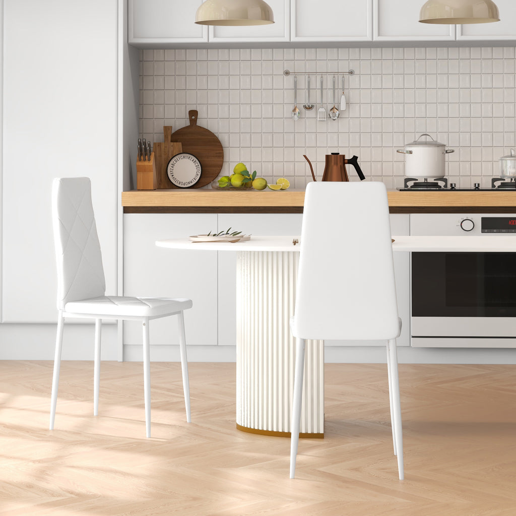 Set of 2 Modern High Back Dining Chairs in Faux Leather and Steel, 41x50x97 cm, White