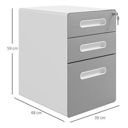 3 Drawer Office Chest with Lock, Wheels, A4, Legal and Letter Size Document Holder, Light Grey