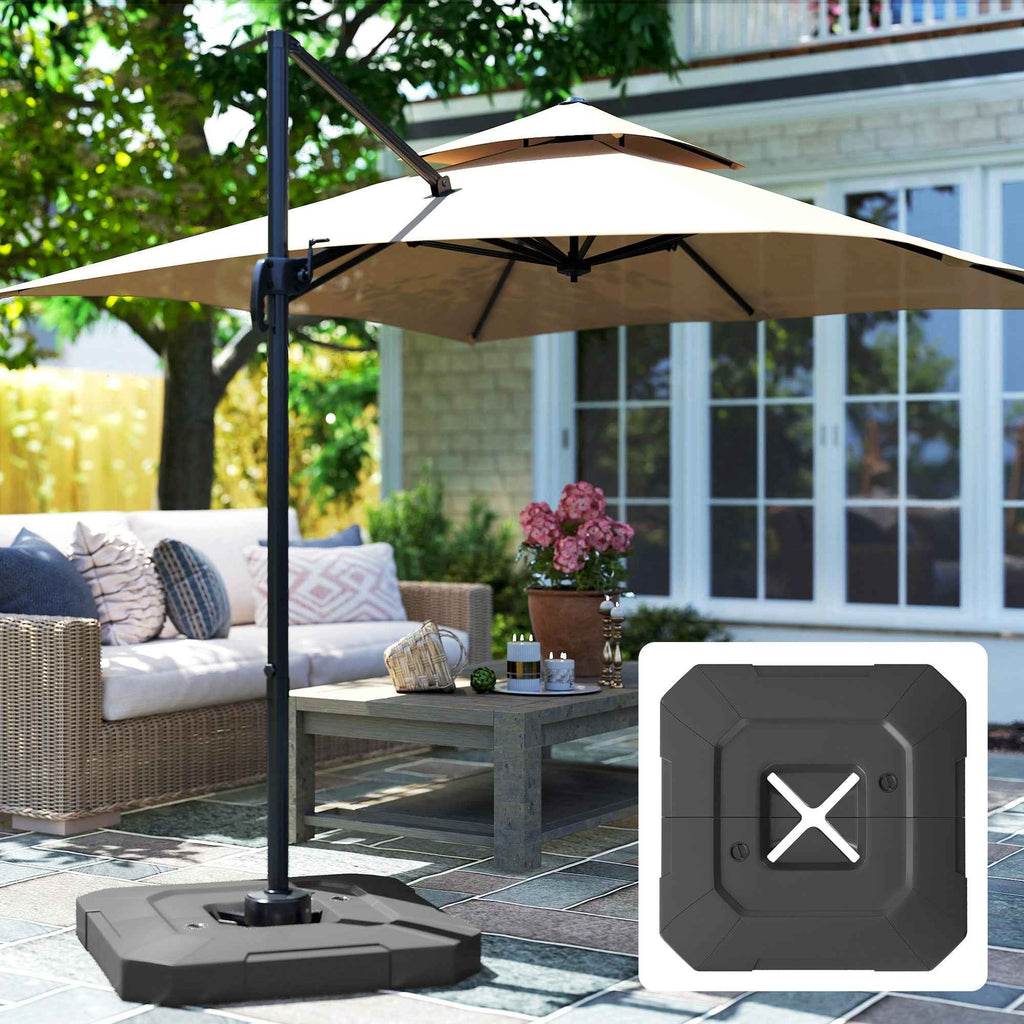 Outsunny Set of 2 HDPE Cantilever Umbrella Base Weights, Fillable up to 105 kg, 101 x 101 x 12 cm, Black