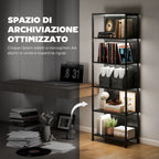 Industrial Style 5-Tier Bookcase with LED Lighting, Metal and Wood, 60x30x179 cm, Black
