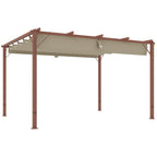 Gazebo Pergola with Retractable Roof, Pegs and Screws, in Polyester and Aluminum, 382x300x232 cm, Wood Color