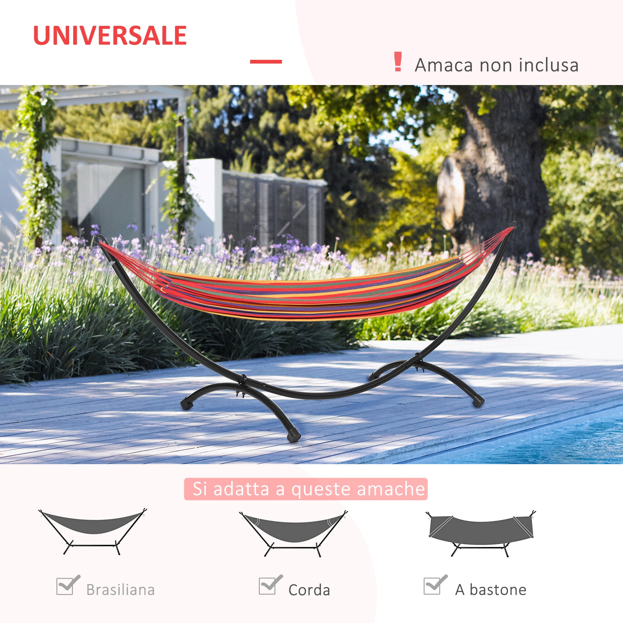 Outsunny Universal Outdoor Metal Hammock Frame, 300x90x100cm, Black