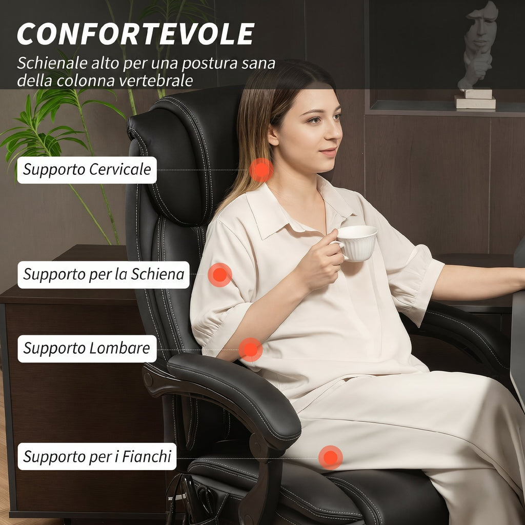 HOMCOM Heated Massage Office Chair, PU Leather Reclining Chair with Remote Control and Footrest, Black