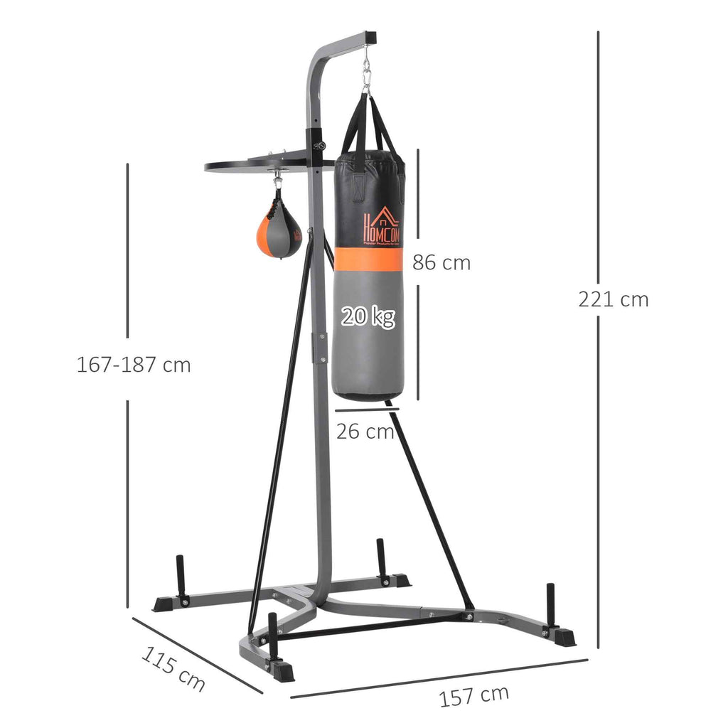 HOMCOM Adjustable Multipurpose Station with 20kg Punching Bag and Punching Ball for Boxing Training