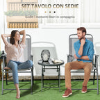 3 Piece Garden Set with 2 Chairs 53.5x64x93 cm and Coffee Table Ø45x50 cm, in Metal, Light Grey