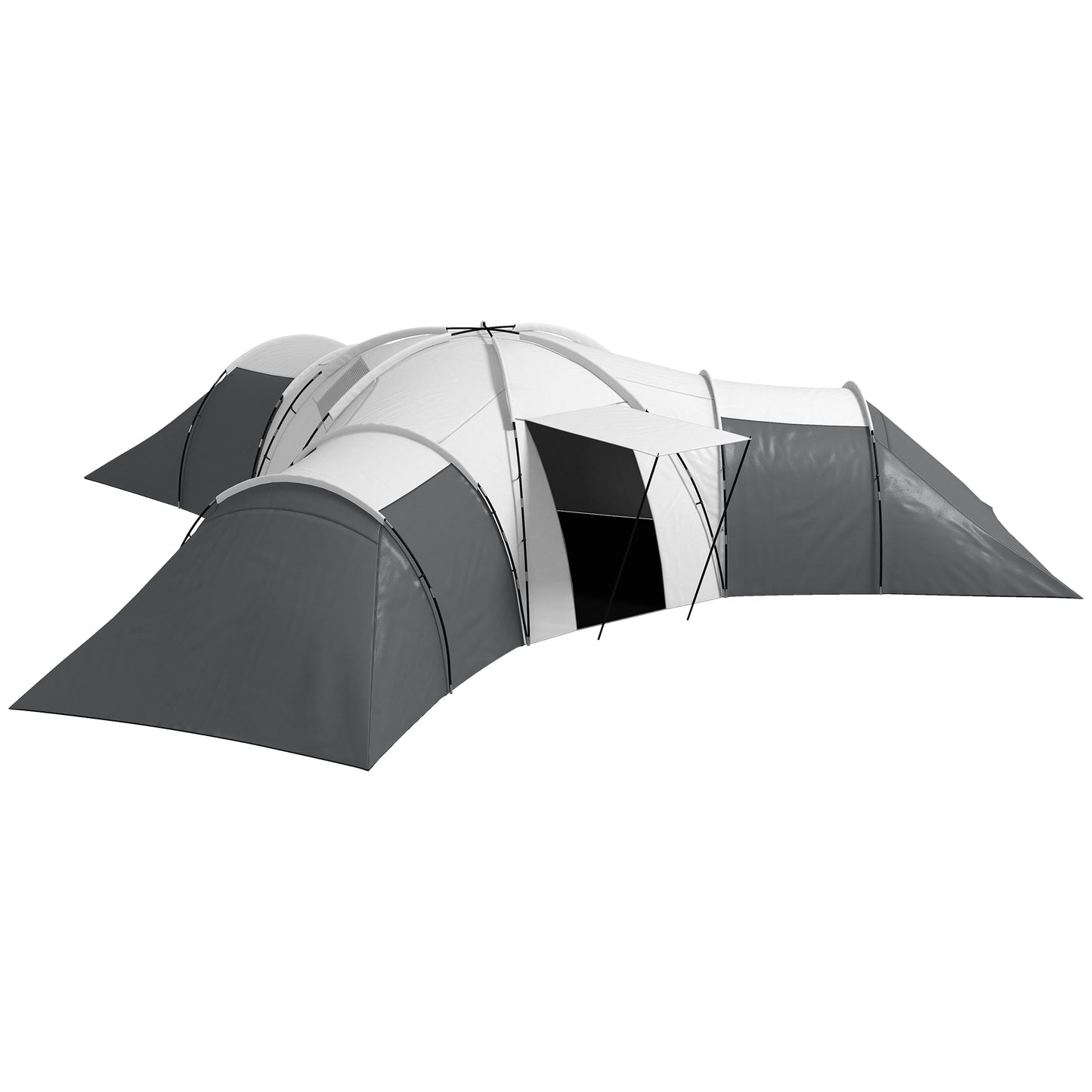 Outsunny Waterproof 6-Person Camping Tent with 3 Sleeping Areas, Living Room and Porch, in Oxford Fabric, Gray - Borgè