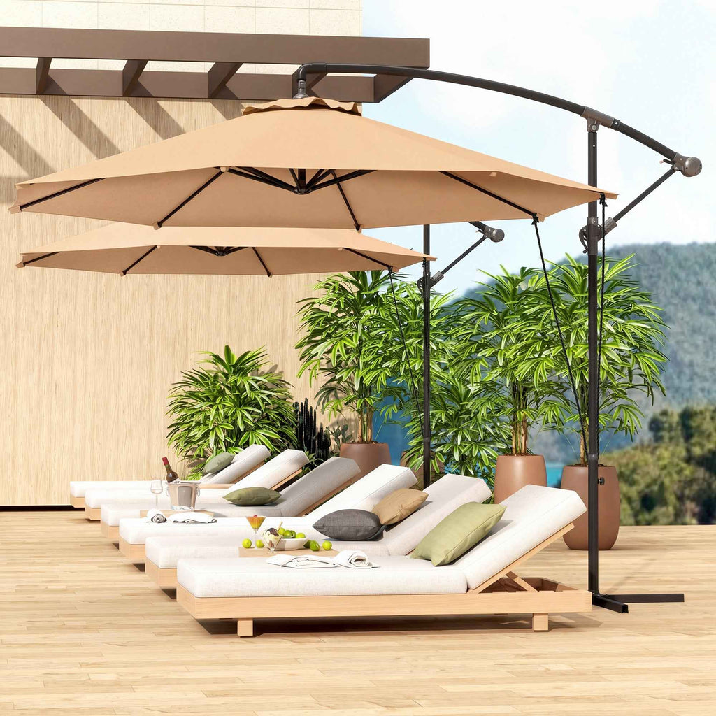 Outsunny 3m Off-Center Umbrella with Air Vents, Cross Base and Crank Handle, in Metal and Polyester, Khaki