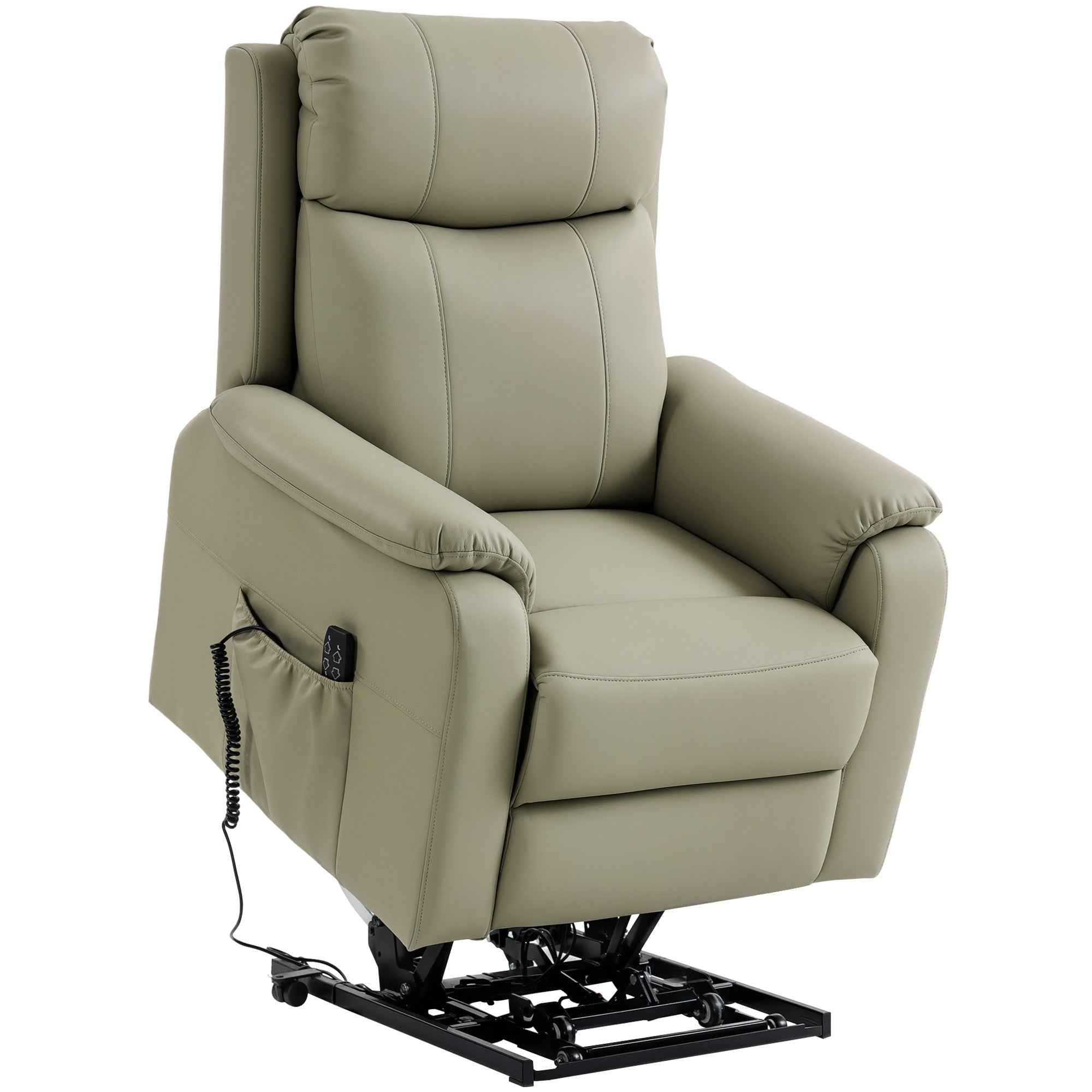 170° Electric Lift Recliner Chair in Breathable Faux Leather with 2 Motors, Remote Control, 4 Wheels, Brake, Footrest, Side Pockets, Cream
