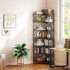 7-Tier Corner Bookcase, Industrial Shelf, Black Wood Effect