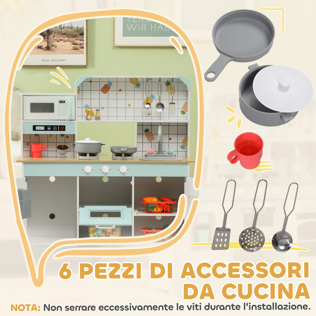 Wooden Toy Kitchen for Children Ages 3+, Interactive Stove, Oven and Coffee Machine, White